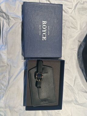 Royce New York Signature Black Leather Luggage Tag